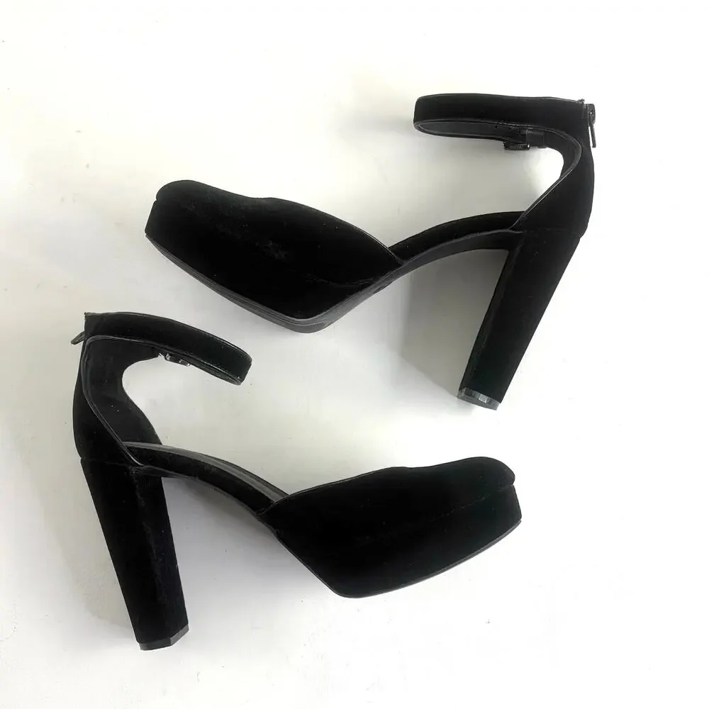 DV Target Black Velvet Platform Pumps Block Heel Ankle Strap Size 10